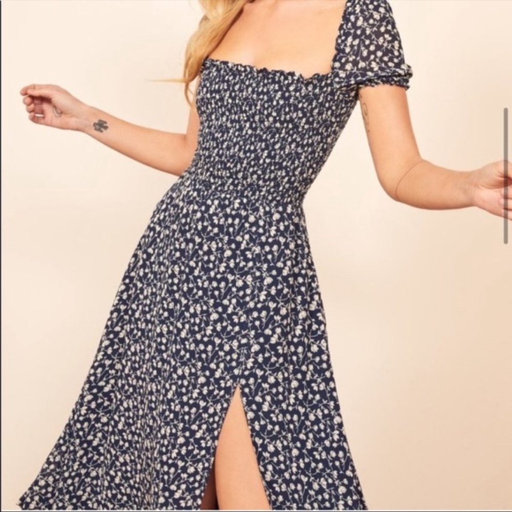 Reformation Inka elyse Navy Floral Midi Dress Size xs